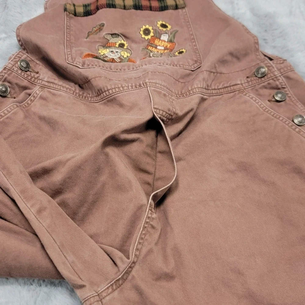 Vintage Mandal Bay Overalls Womens XL Brown Happy Harvest Scarecrow Fall Plaid - Picture 12 of 16